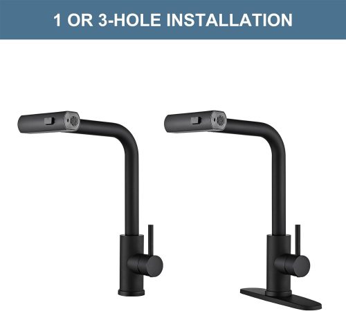 Kitchen Faucet with Pull Down Sprayer, Black Waterfall Touch Single Hole Stainless Steel Kitchen Sink Faucets, Commercial Modern Single Handle Faucets for Kitchen Sinks with Pull-down Sprayer - Image 2
