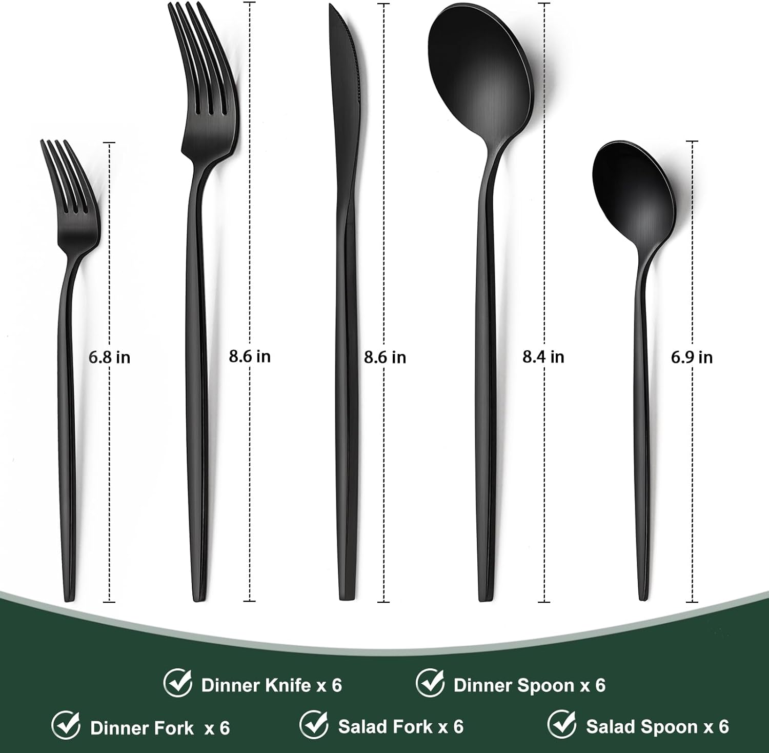 Matte Black Silverware Set 30 Piece, Wildone Stainless Steel Flatware Set Service for 6, Cutlery Utensil Sets for Home Restaurant, Include Knife Fork Spoon Set, Dishwasher Safe - Image 3