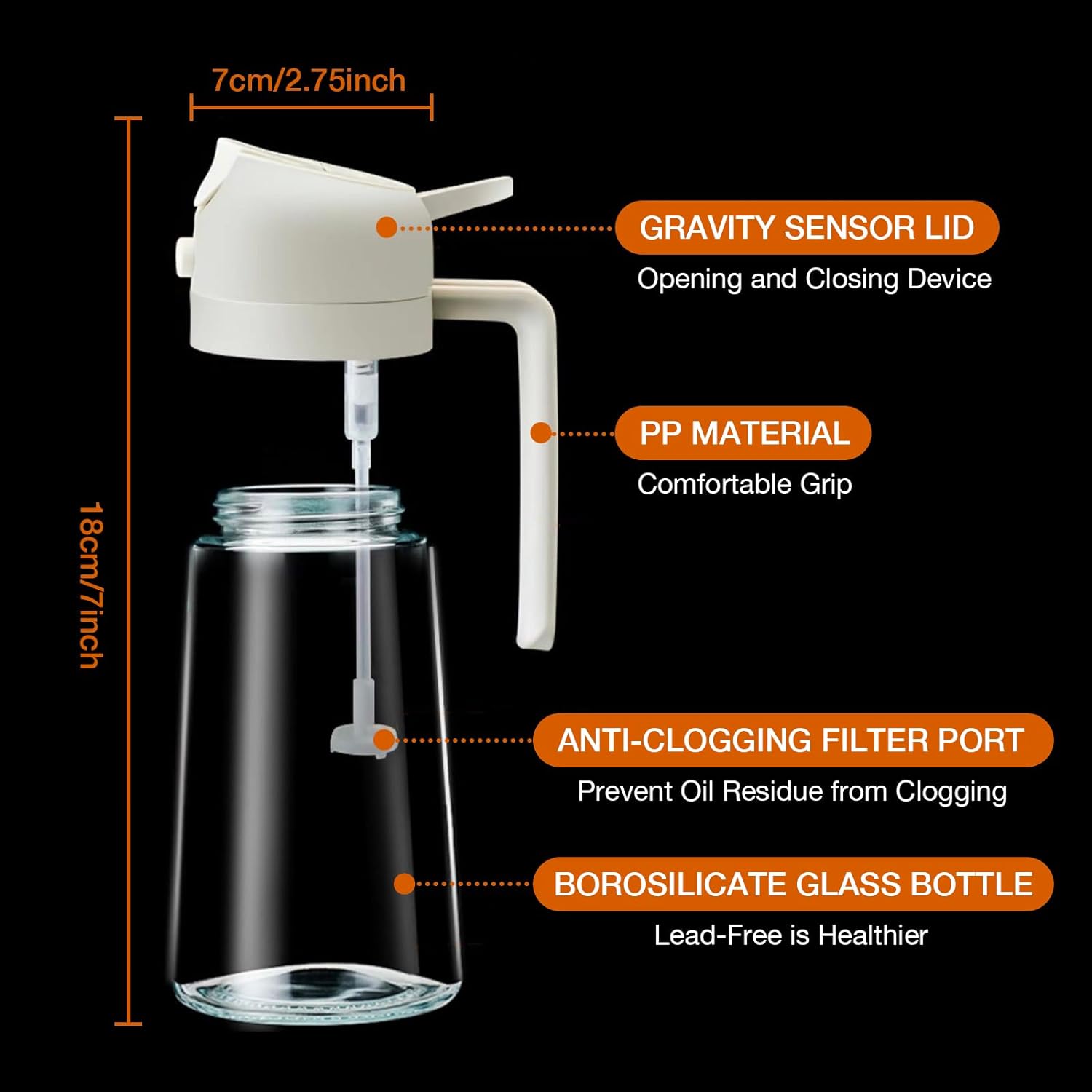 Oil Sprayer for Cooking, 2 in 1 Olive Oil Dispenser Bottle for Kitchen, 16oz/470ml Premium Glass Oil Bottle, Food-grade Oil Mister for Air Fryer, Salad, Frying, BBQ (Creamy White) - Image 2