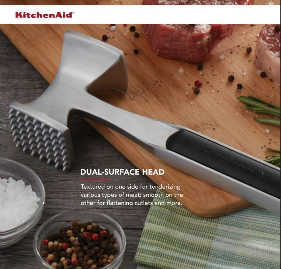 KitchenAid Gourmet Multi Sided Meat Tenderizer for Pounding Meats, Nuts, Shellfish, ect, Hang Hole for Easy Storage, Hand Wash, One Size, Black - Image 4