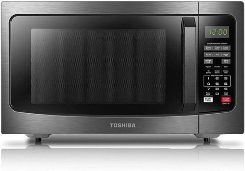 TOSHIBA EM131A5C-BS Countertop Microwave Ovens 1.2 Cu Ft, 12.4" Removable Turntable Smart Humidity Sensor 12 Auto Menus Mute Function ECO Mode Easy Clean Interior Black Color 1100W