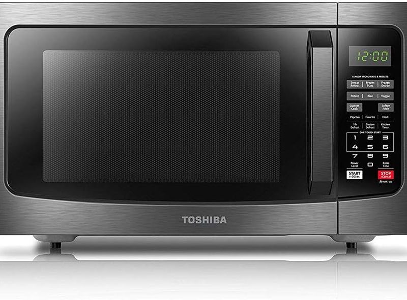 TOSHIBA EM131A5C-BS Countertop Microwave Ovens 1.2 Cu Ft, 12.4" Removable Turntable Smart Humidity Sensor 12 Auto Menus Mute Function ECO Mode Easy Clean Interior Black Color 1100W