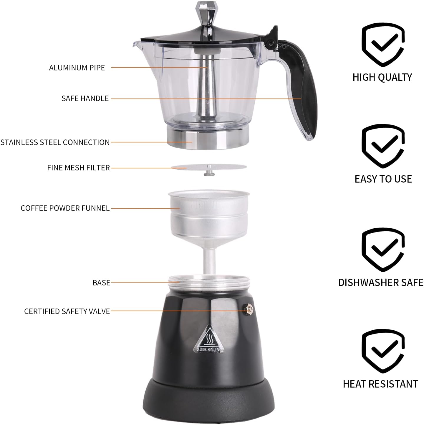 Cuban Coffee Maker, 6 Cup Electric Espresso Coffee Maker, 300ml Portable Cafeteras Electricas Modernas, Electric Moka Pot with Detachable Base & Overheat Protection, Coffee Gift for Home Travel - Image 2