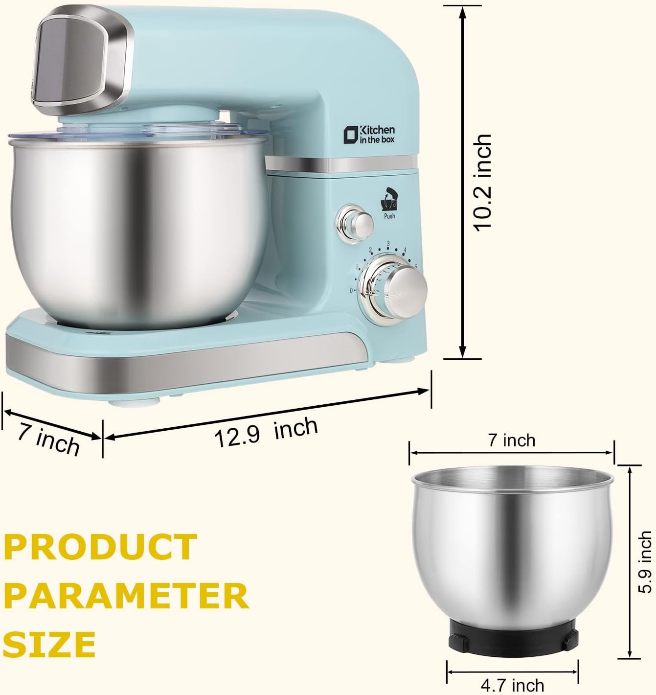 Kitchen in the box Stand Mixer,3.2Qt Small Electric Food Mixer,6 Speeds Portable Lightweight Kitchen Mixer for Daily Use with Egg Whisk,Dough Hook,Flat Beater (Blue) - Image 3