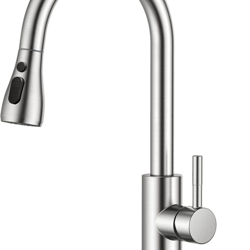FORIOUS Kitchen Faucets, Brushed Nickel Kitchen Faucet with Pull Down Sprayer, High Arc Single Handle Stainless Steel Sink Faucets 1 or 3 Hole, Kitchen Sink Faucets for Farmhouse Camper Laundry