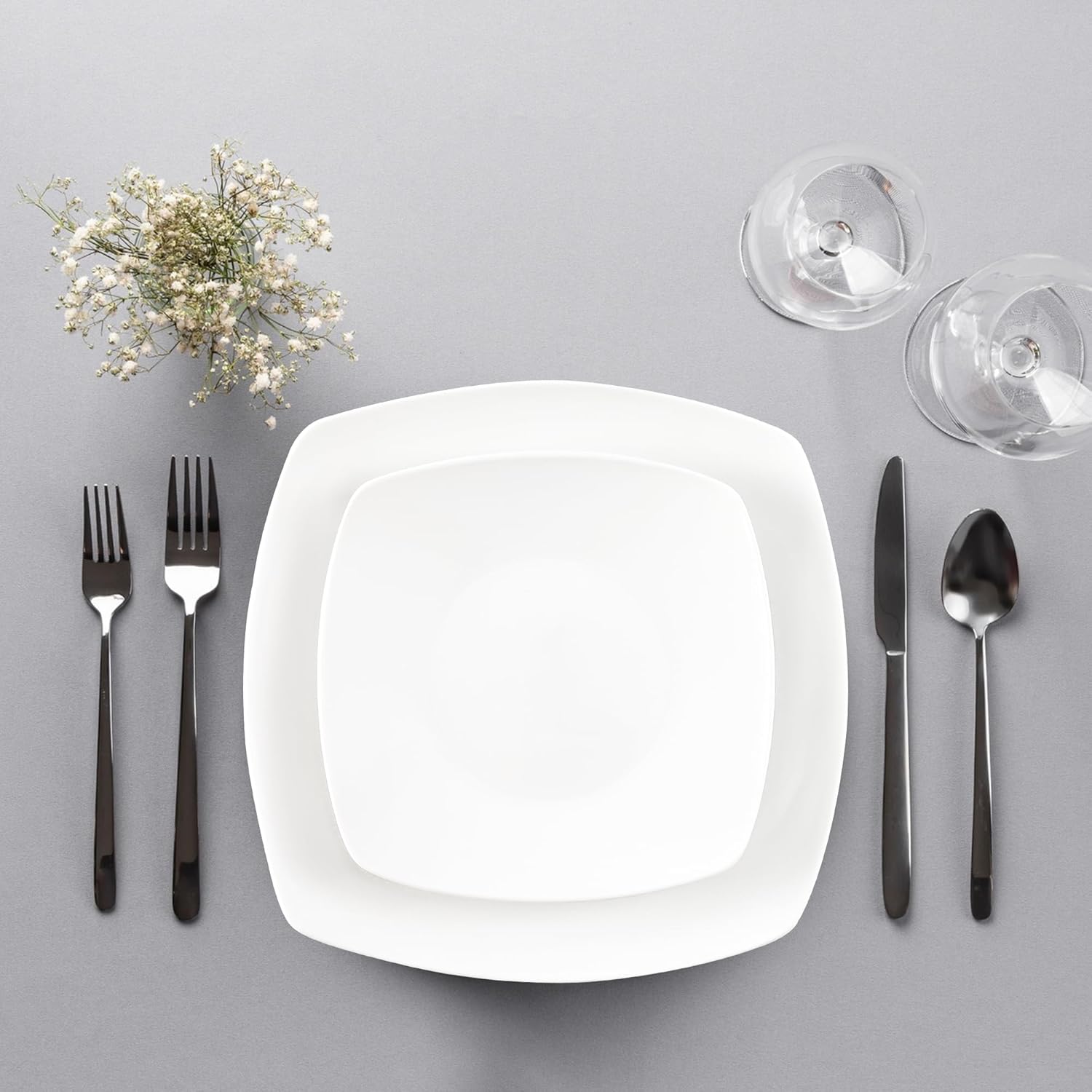 Zulay Kitchen Dishes Set for 4 - Durable 16-Piece Square Dinnerware Sets - Chip & Scratch-Resistant Porcelain Kitchen Plates & Bowls Sets - Dishwasher Safe Dish Set - Microwave Safe Plate Set - White - Image 2
