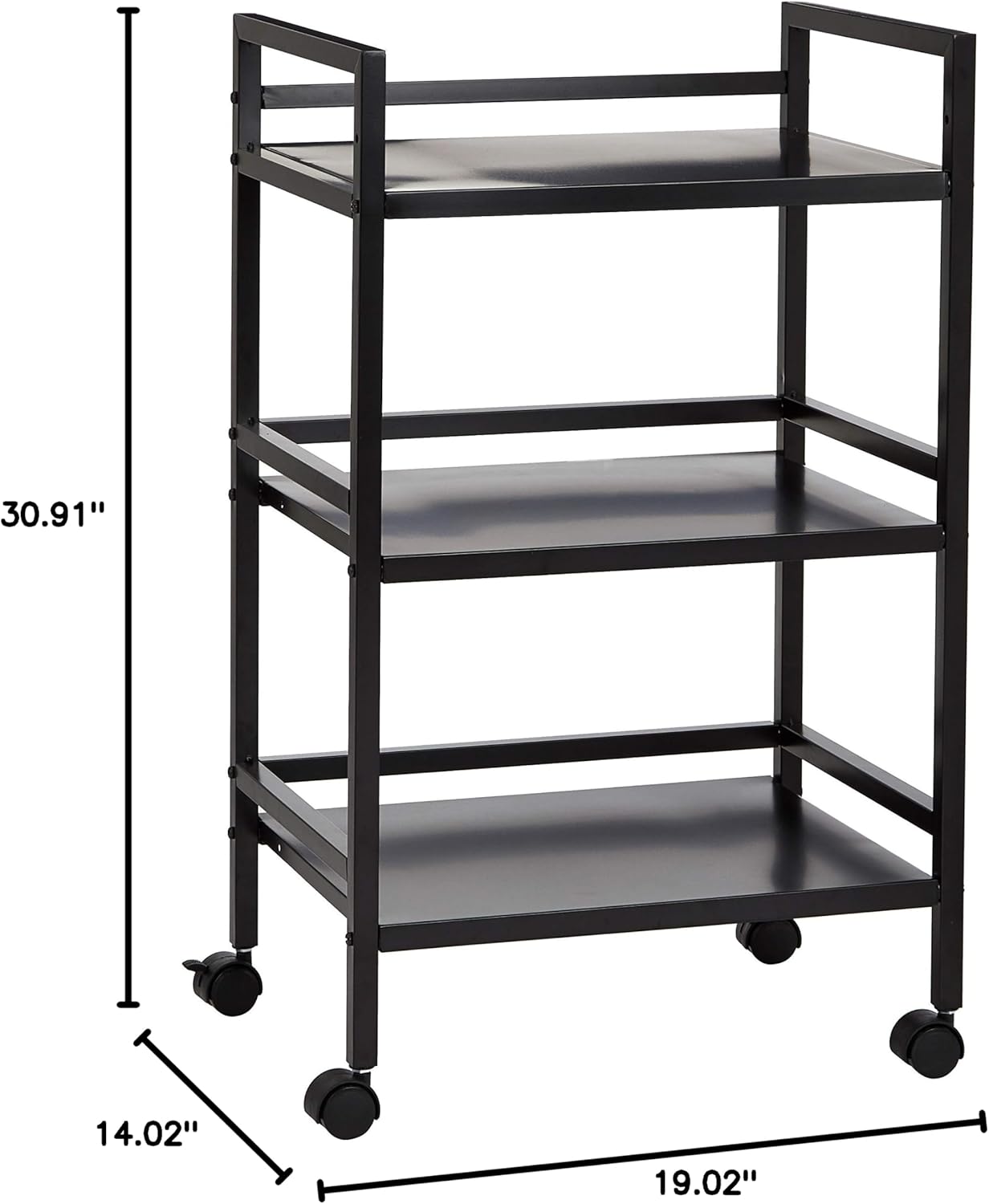 3-Tier Metal Rolling Cart, Black - Image 2