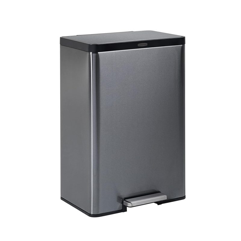 Rubbermaid Elite Stainless Steel Step-On Trash Can, 12 Gallon, Charcoal, Wastebasket for Home/Kitchen/Bathroom/Office