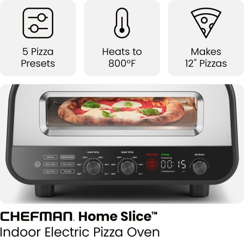 Pizza Oven - Makes 12 Inch Pizzas in Minutes, Heats up to 800°F - Countertop Electric Pizza Maker with 5 Touchscreen Presets, Pizza Stone and Peel Included - Stainless Steel - Image 4