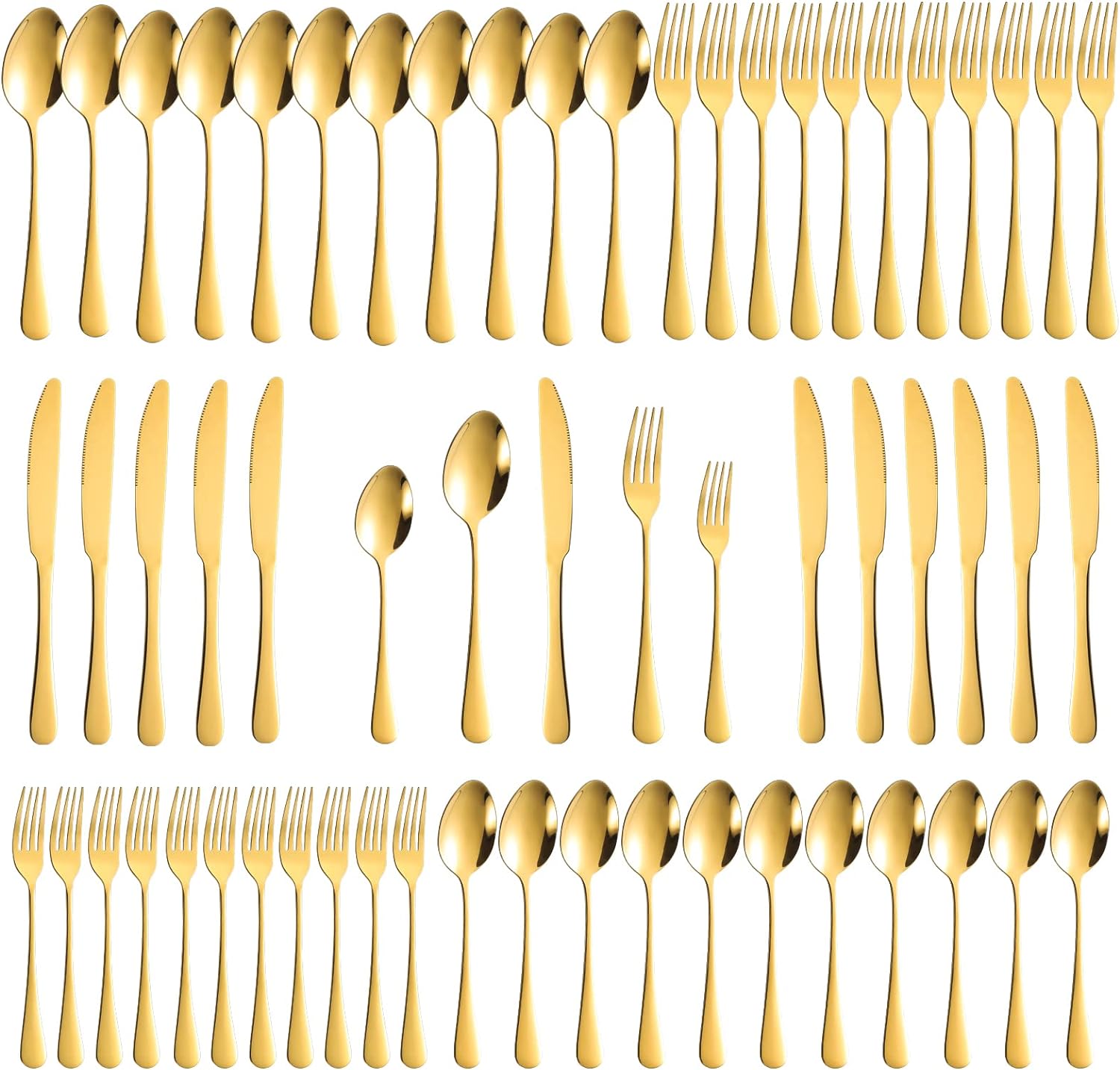 60-Piece Gold Silverware Set, Stainless Steel Flatware Cutlery Set Service for 12, Gold Utensils Tableware Cutlery Set for Home Restaurant, Mirror Finish, Dishwasher Safe (Gold)