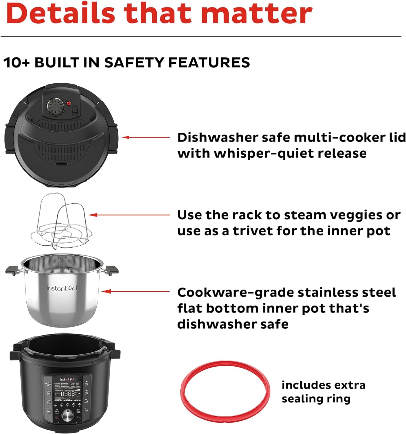 Instant Pot Pro (8 QT) 10-in-1 Pressure Cooker, Slow Cooker, Rice/Grain Cooker, Steamer, Sauté, Sous Vide, Yogurt Maker, Sterilizer, and Warmer, Includes App With Over 800 Recipes, Black - Image 2