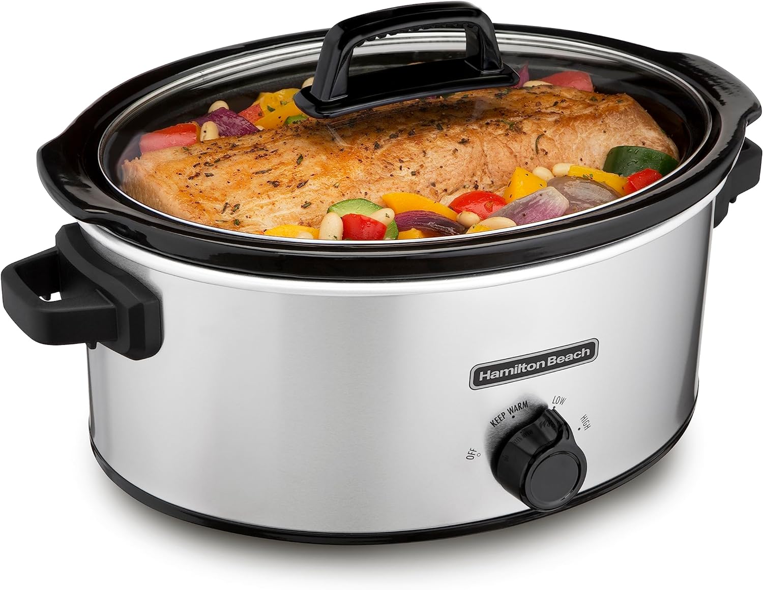 Hamilton Beach 6-Quart Slow Cooker with 3 Cooking Settings, Dishwasher-Safe Stoneware Crock & Glass Lid, Silver (33665G)