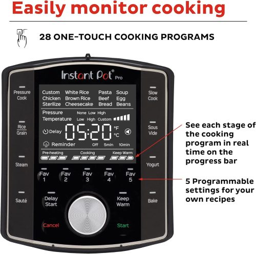 Instant Pot Pro (8 QT) 10-in-1 Pressure Cooker, Slow Cooker, Rice/Grain Cooker, Steamer, Sauté, Sous Vide, Yogurt Maker, Sterilizer, and Warmer, Includes App With Over 800 Recipes, Black - Image 3