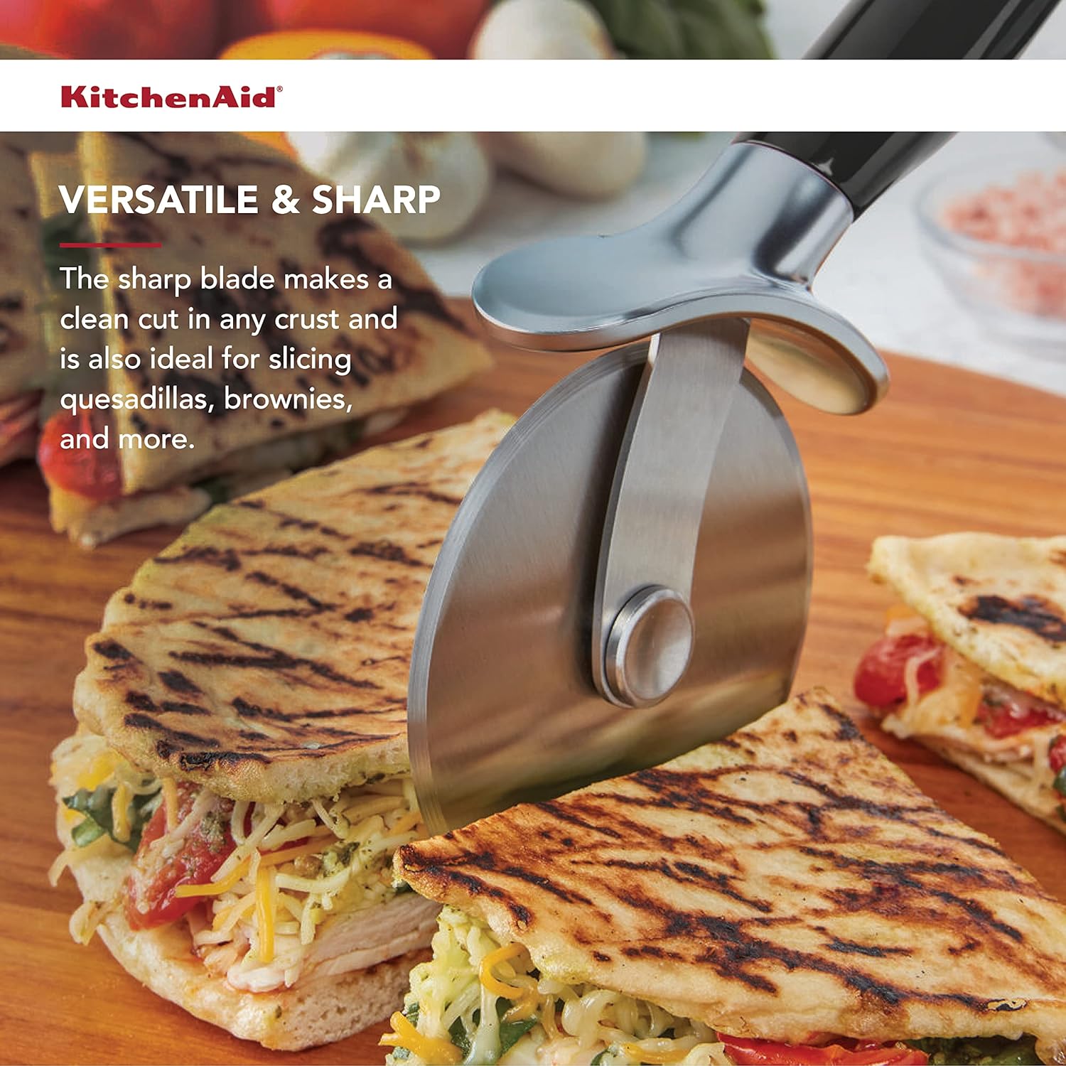KitchenAid Classic Pizza Wheel with Sharp Blade For Cutting Through Crusts, Pies and More, Built In Finger Guard for Safety and Comfort Grip to Protect Fingers, Dishwasher Safe, 9-Inch, Black - Image 2