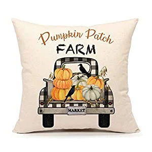 4TH Emotion Fall Pumpkin Patch Truck Throw Pillow Cover Autumn Farmhouse Market Cushion Case for Sofa Couch 18?18 Inches