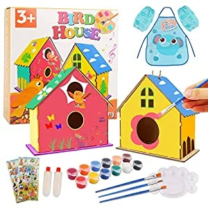 Bukm Crafts for Kids Ages 4-8, Kids Arts and Crafts, 2 Pack DIY Bird Houses Craft Kit, Wooden Birdhouse Arts Build and?