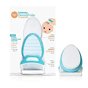 The 3-Step Cradle Cap System by Fridababy | DermaFrida The FlakeFixer | Sponge, Brush, Comb and Storage Stand for Babies?